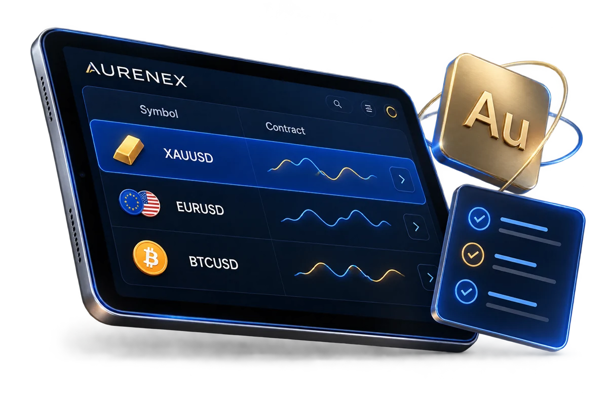Illustrative Aurenex contract-reference table with gold and currency symbols
